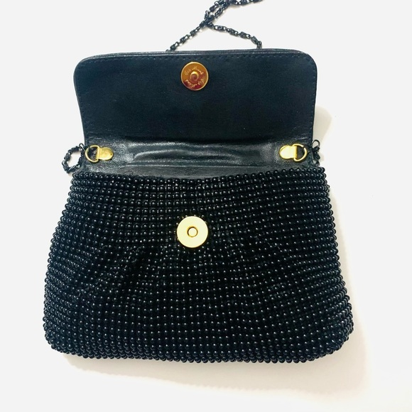 FASHION BAGS Black Beaded Evening Shoulder/Clutch Bag, Leather Trim - Picture 3 of 5